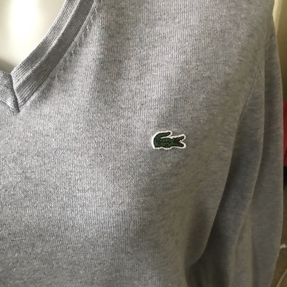 Men’s Lacoste Gray V Neck Sweater 5 - Picture 2 of 7